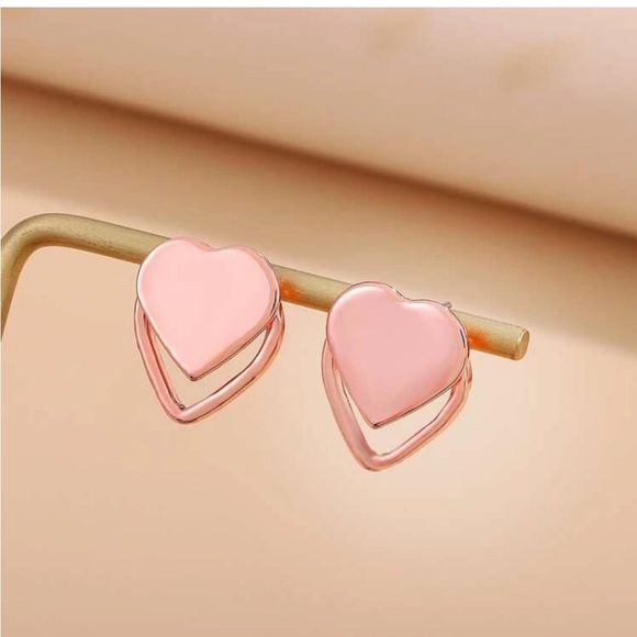 New Rose Golden Hearts, Modern Ear Jackets - Picture 1 of 5